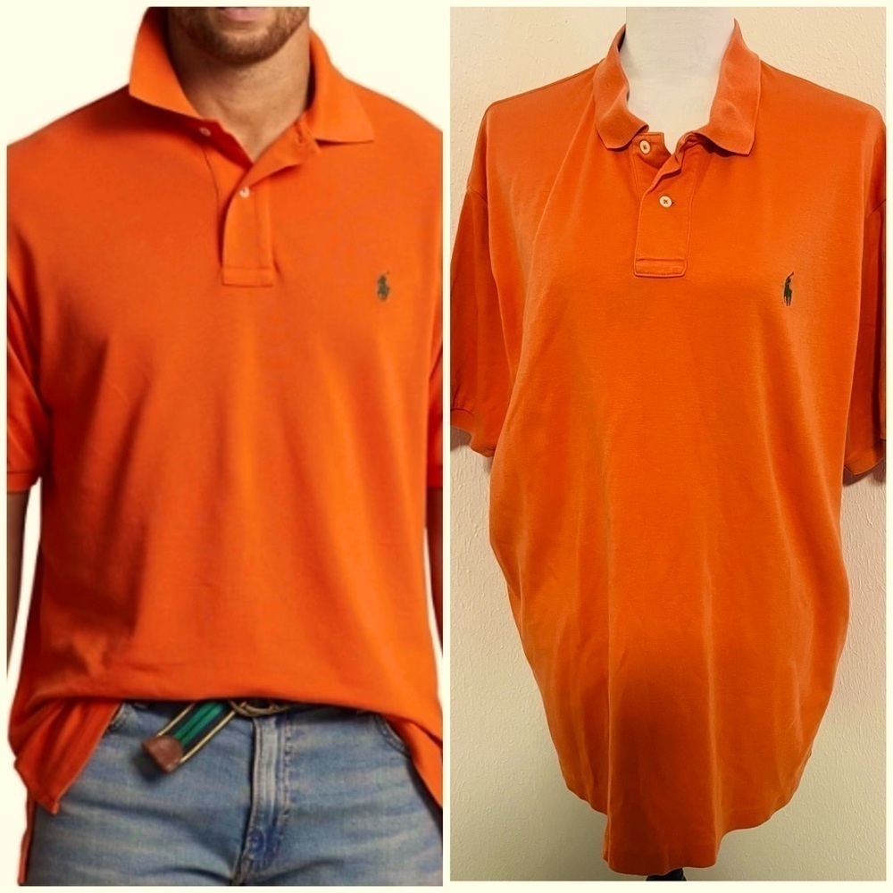 Polo by Ralph Lauren Men’s Polo Orange Shirt Size XL Green Pony 100% Cotton